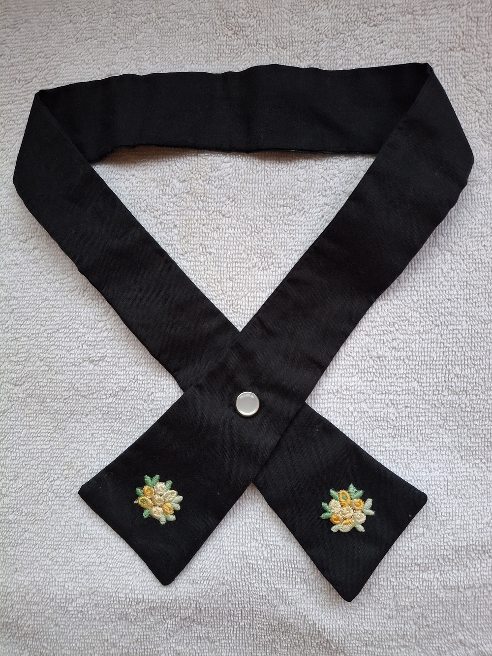 Black Floral Embroidered Neck Tie Retro ETSY Handmade NWT Western Bolo Vintage